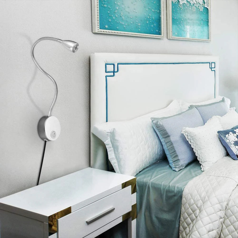 USB Flexible Wall Mount Night Lamp Hotel Bedside Wall Lamp LED Flexible Gooseneck Tube Switch Study Reading Sconces Light