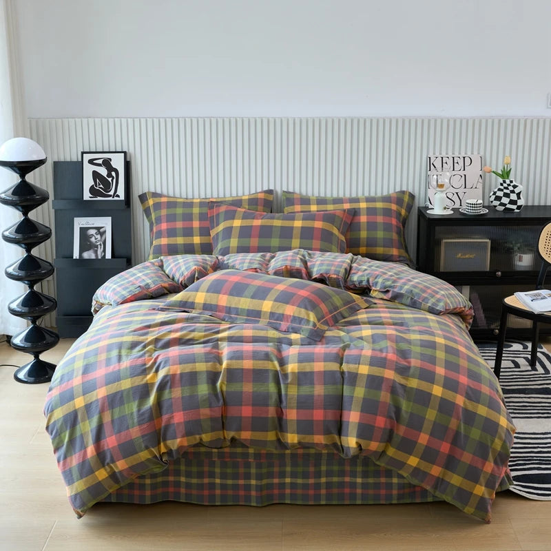 Pure Cotton Japanese Style Duvet Cover With Plaid Print King Four Seasons Universal Bedding Cover Comfortable and Skin-friendly