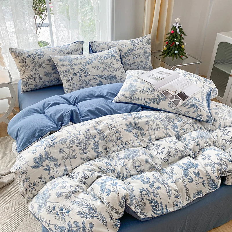 3-piece cartoon heart-shaped plant floral print set, a duvet cover and a pair of pillowcases (no padding), suitable for bedroom