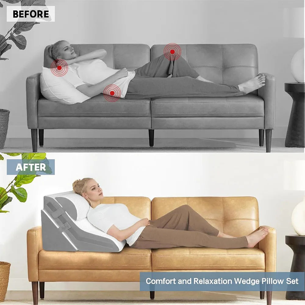 3 unids/set almohada de cuña para dormir almohada triangular plegable ajustable para ronquidos y después de la cirugía alivio del dolor de espalda reflujo ácido