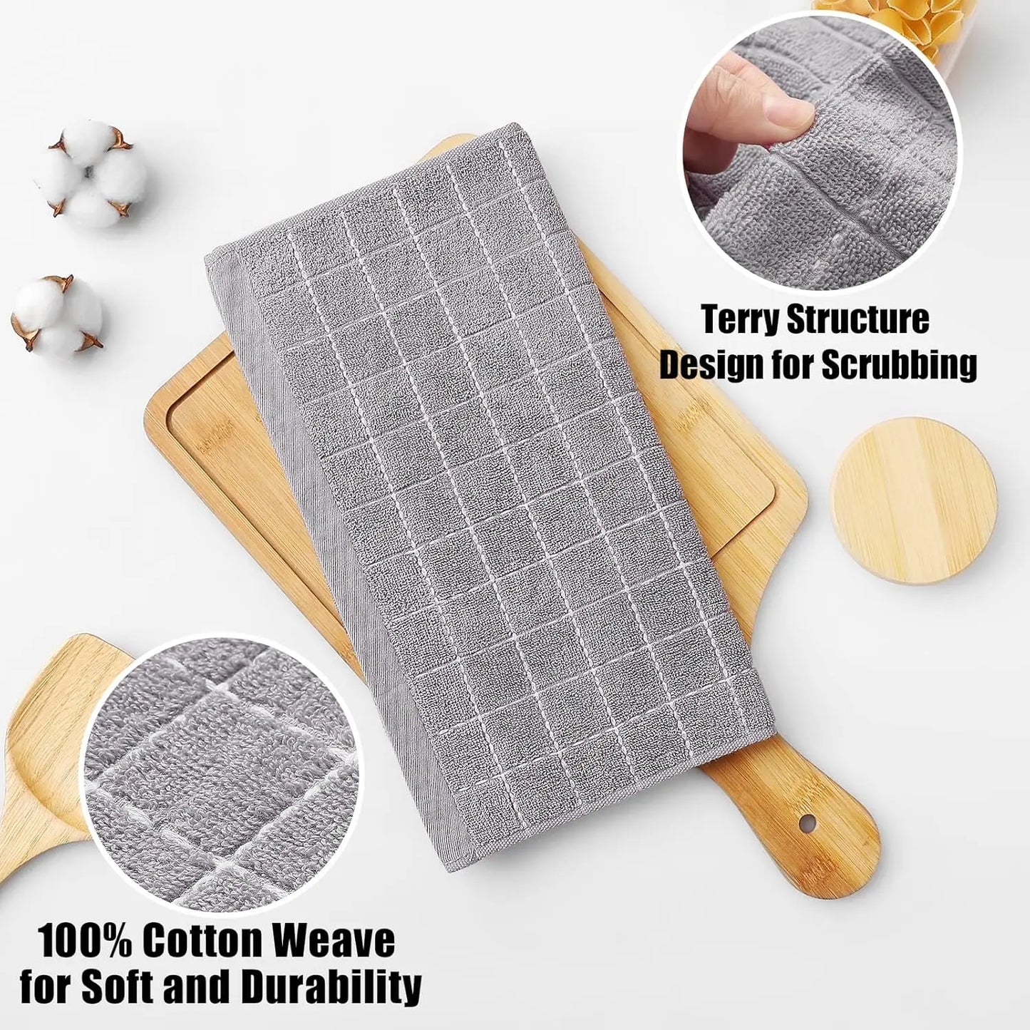 6 Pack 100% Cotton Terry Kitchen Dish Cloths, Ultra Soft and Absorbent Dish Towels for Washing Dishes Cleaning, 12 x 12inches