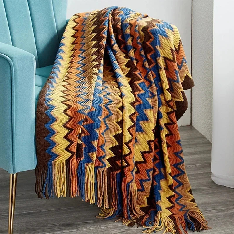 Boho Bett Karierte Decke Geometrie Azteken Baja Decken Ethnische Sofa Abdeckung Schonbezug Dekor Überwurf Wandbehang Tapisserie Teppich Cobertor