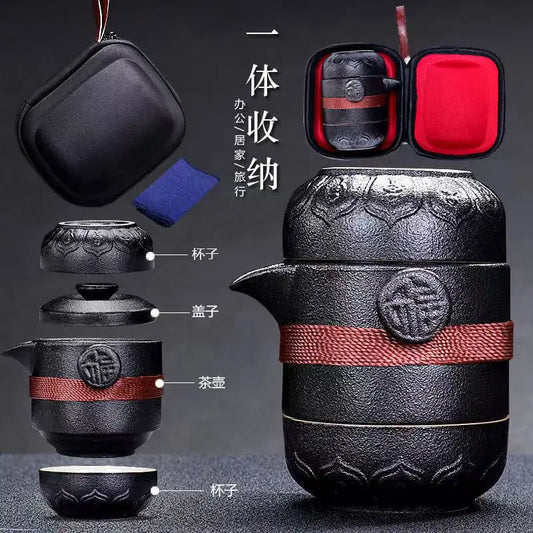 Set da tè da viaggio Set da tè portatile in ceramica nera Incule 1 pezzi Teiera 2 pezzi 1 borsa Gaiwan Tazze da caffè Articoli da tè Set di tazze verdi