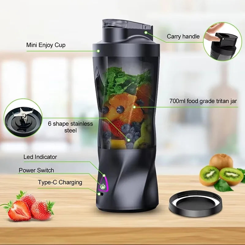 2025 Mini Portable Blender For Smoothies Milkshakes Juices Personal USB Rechargeable Small Compact Multifunctional Black Juicer