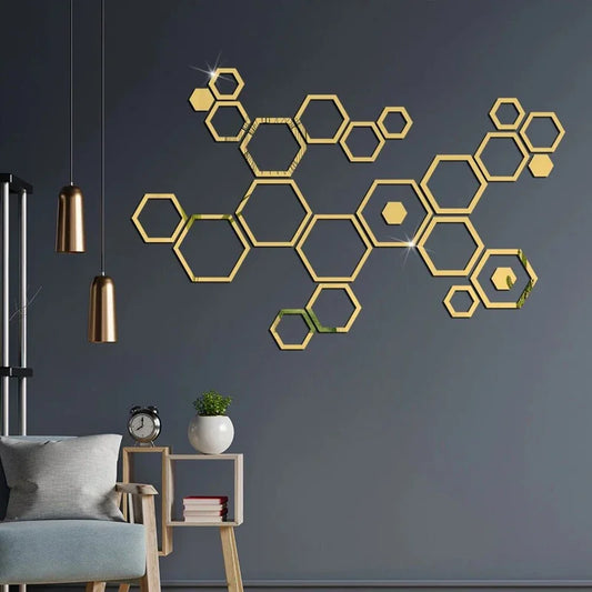 24pcs šuplje 3d šesterokutno ogledalo zidna naljepnica diy saća ukras za samo ljepljivi papir vodootporan kućni dnevni boravak spavaća soba