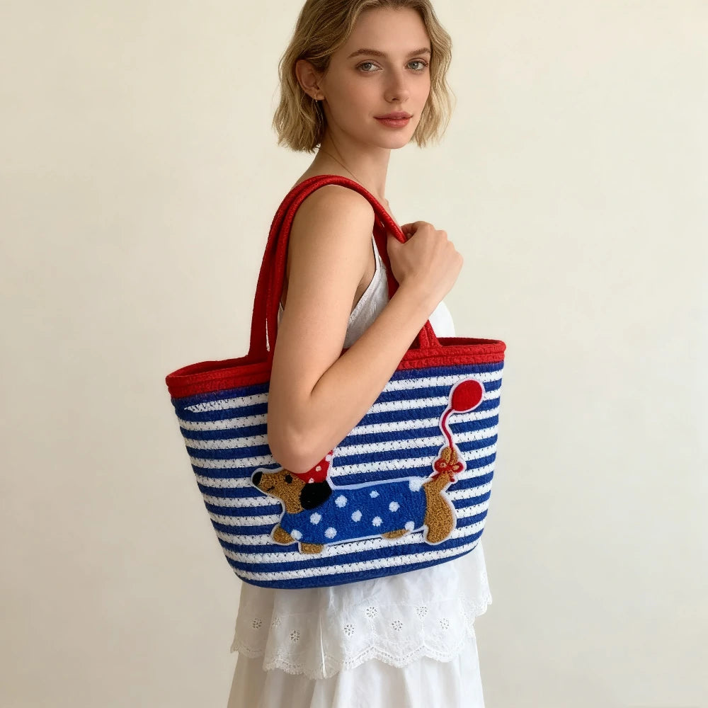 Bucket Bag Tote Woman Large Capacity Cotton Rope Woven Dog Basket Bags Woven Shoulder and Handbags Trendy Color Versatile Ladies