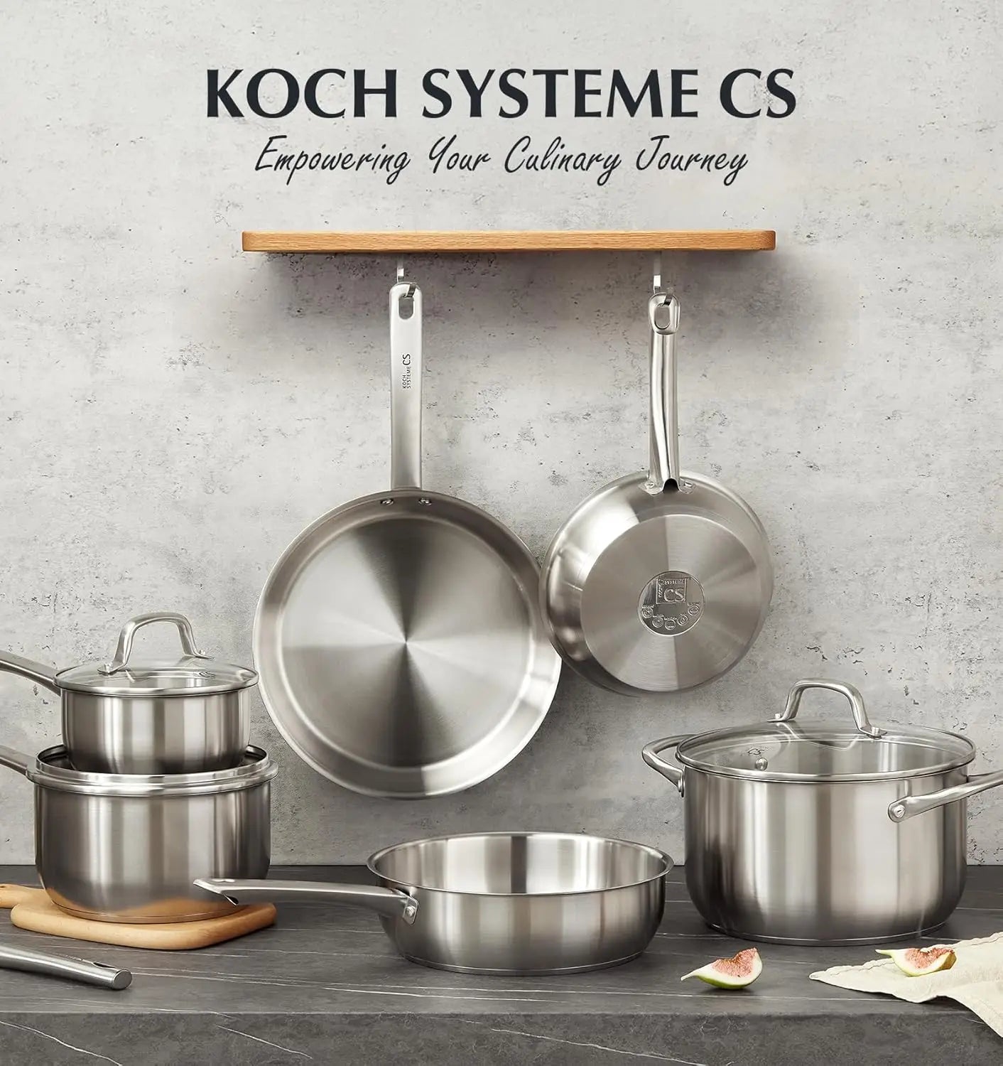 KOCH SYSTEME CS 10 Piece Stainless Steel Pots and Pans Set, Kitchen Cookware Sets, Induction Ready, Oven Safe to 450°F