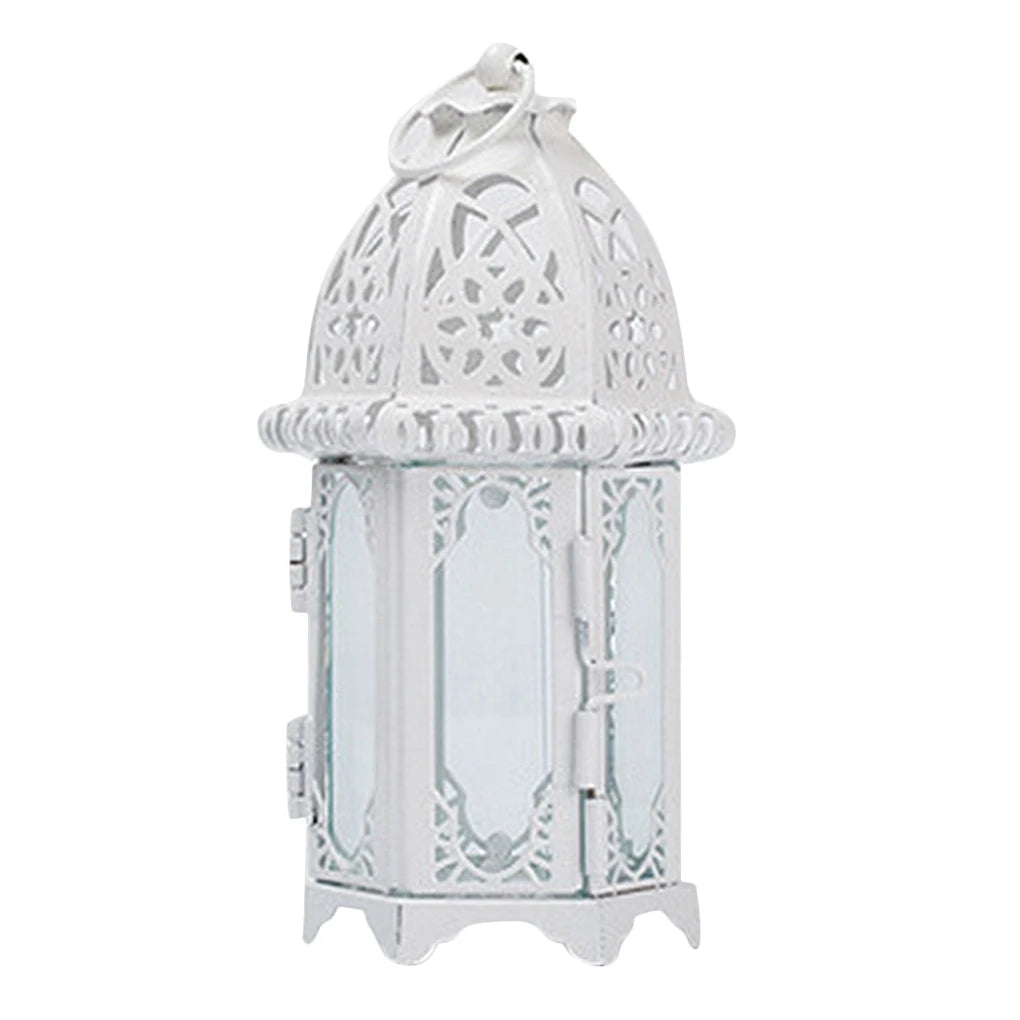 Glass Crystal Moroccan Candlestick Metal Hollow Candle Holder Home Coffee Shop Decoration Iron Hanging Candle Lantern