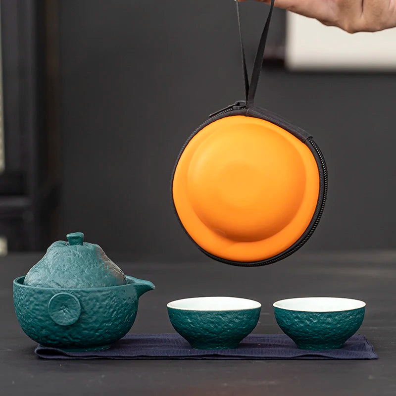 Orange Shaped Travel Tea Set Outdoor Portable Teaware Sets Storage Bag Tea Infuser Teapot Teacup Teas Brewing Utensils