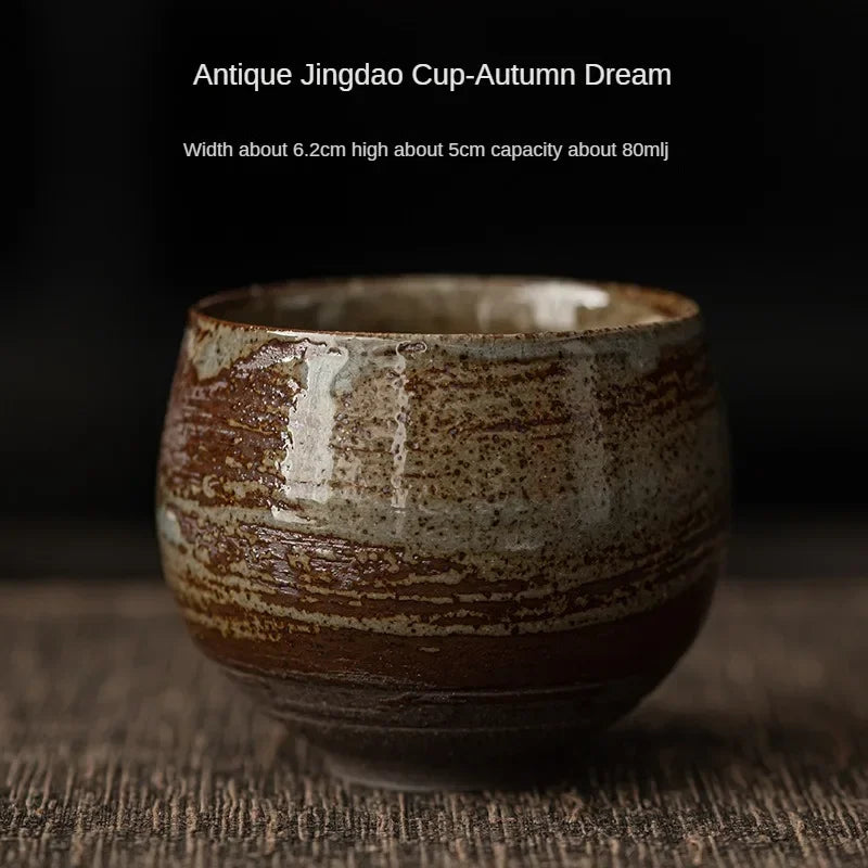 Japanese Style Handmade Stoneware Tea Cup Kung Fu Tea Set Tea Cup Small Single Cup Ancient Style Quiet Road Cup Bowl Teacup