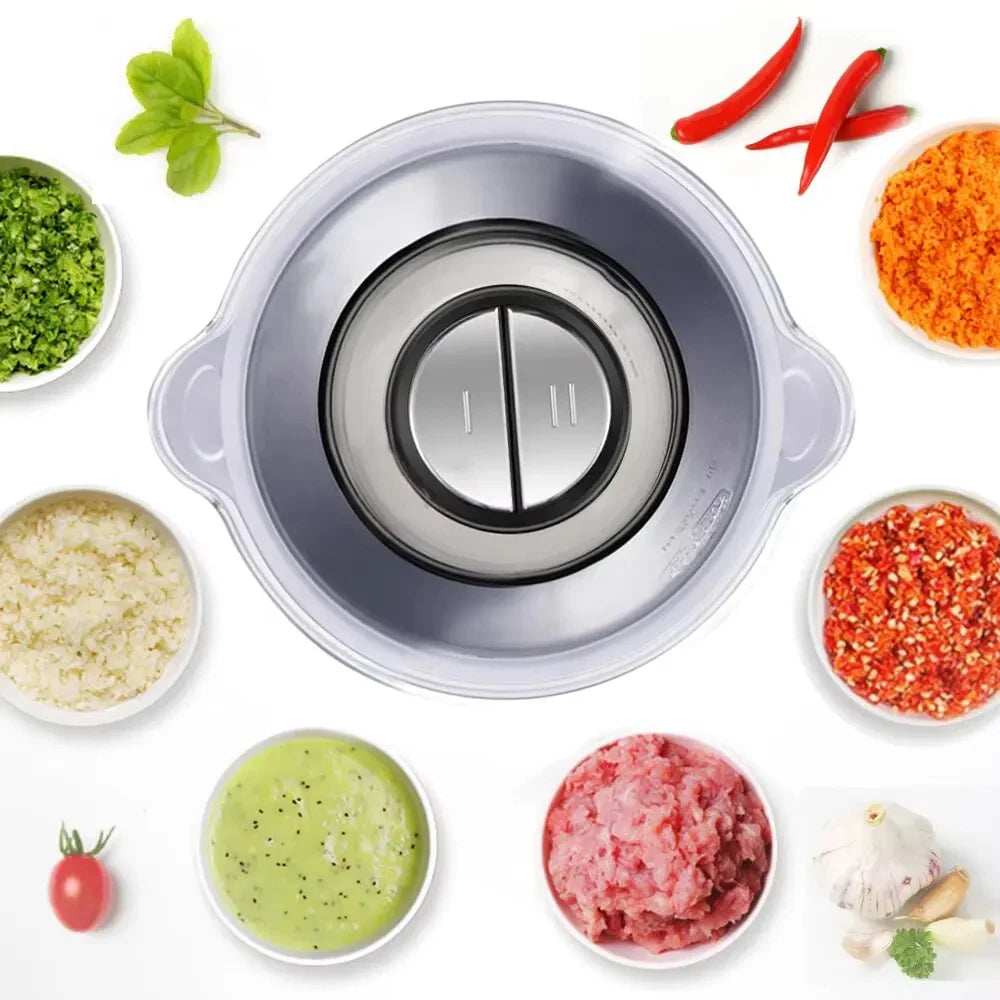 New Electric Meat Grinder Stainless Steel Food Processor Chopper Kitchen Utensils Vegetable and Fruit Chopper Household Grinder