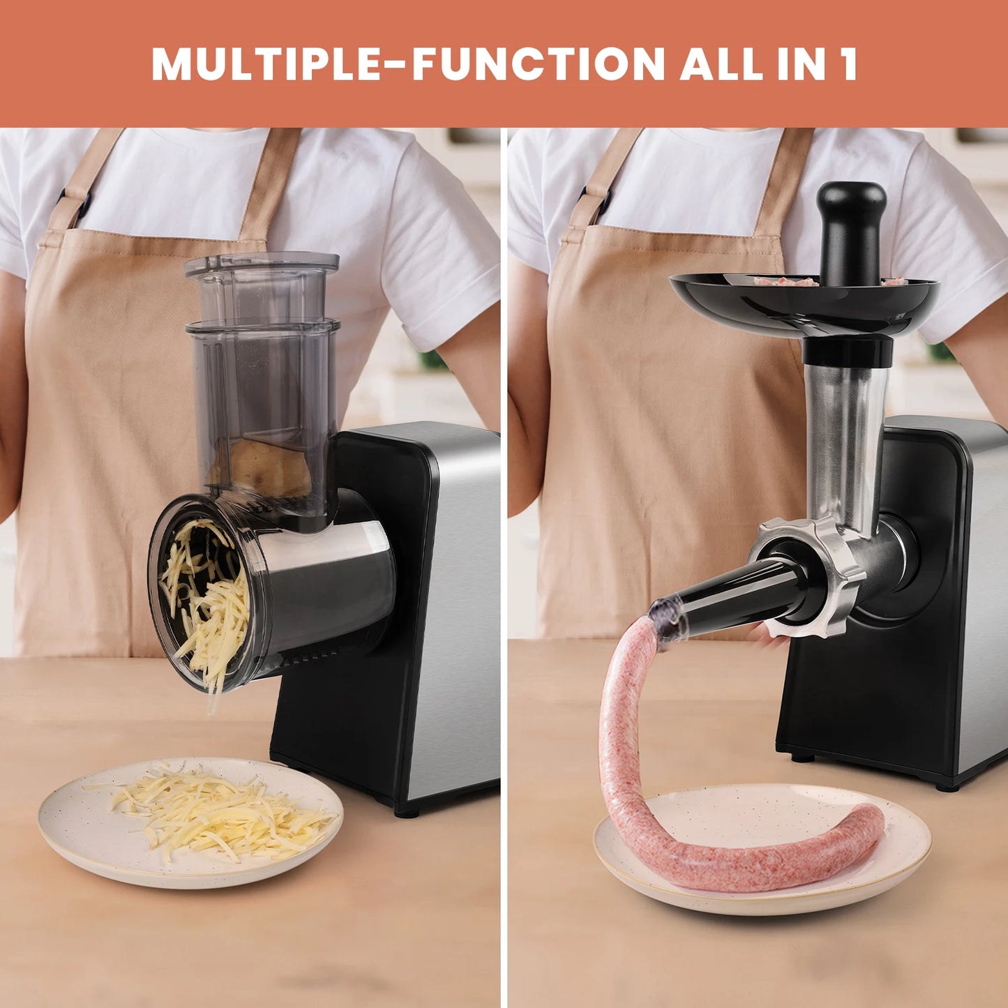 1000W 220V Electric Vegetable Cutter & Meat Grinder Mult-function Electric Slicer Shredder Meat Mincer Sausage Maker & Kibbe Kit
