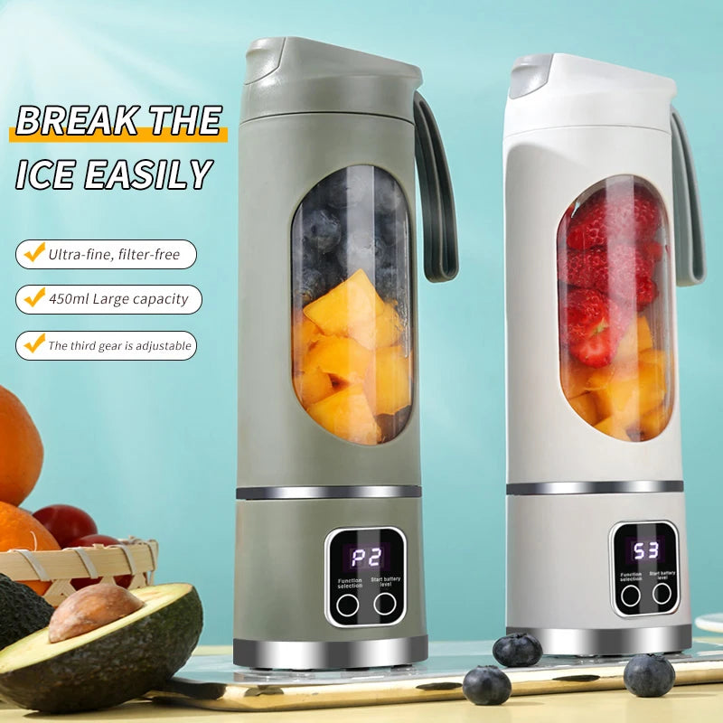 Presse-agrumes Portable Rechargeable par USB, 8 lames, 3 vitesses, broyeur à glace pour shakes et Smoothies, tasse de presse-agrumes, 450ml