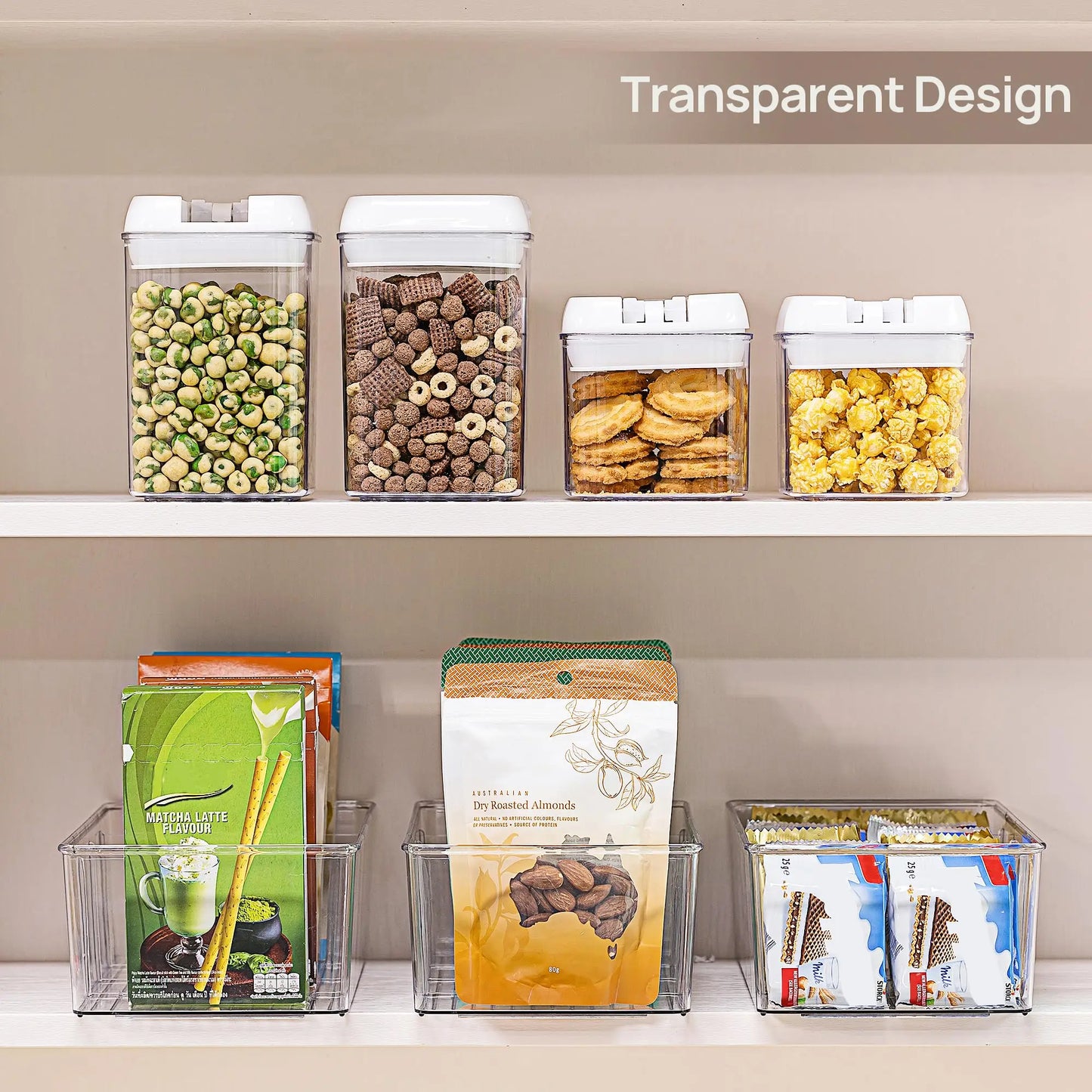 4 Compartment Food Storage Organizer Bins Clear Plastic Pantry Kitchen Fridge Cabinet Holder Packet Snacks Pouche Spice Packets