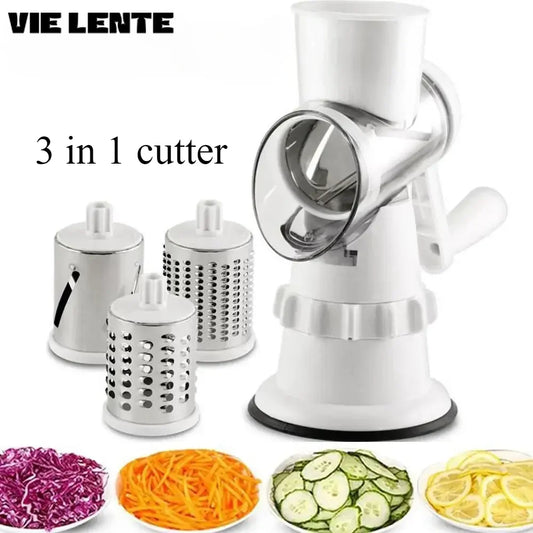 3 in1 Vegetable Slicer Chopper Grater Manual Kitchen Tools,For Cucumber Carrot Cutter Garlic Round Mandolin Shredder Potato Home