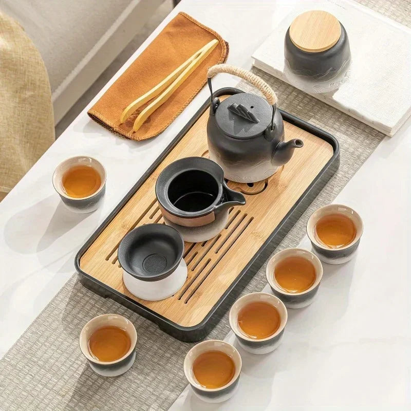 1Set Ceramic Black Kung Fu Tea Set Portable Travel Tea Box Set Office And Household Mate Tea Brewing Set Gift For Lover