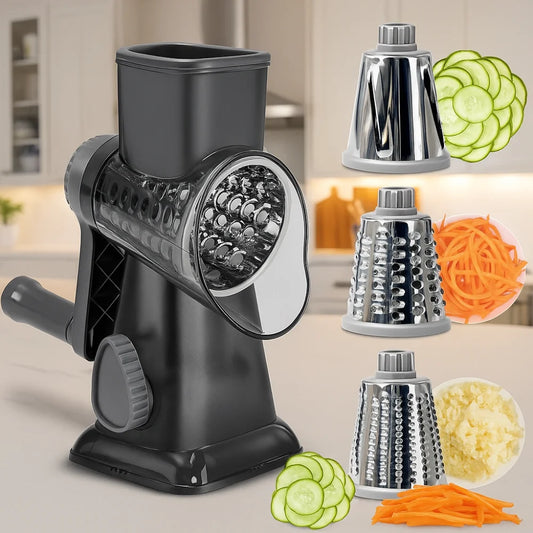 Kitchen Gadget 3 in 1 Hand-Crank Vegetable Slicer Labor-saving Plastic Rotary Cheese Grater Manual Ice Shaved Machine Potatoes