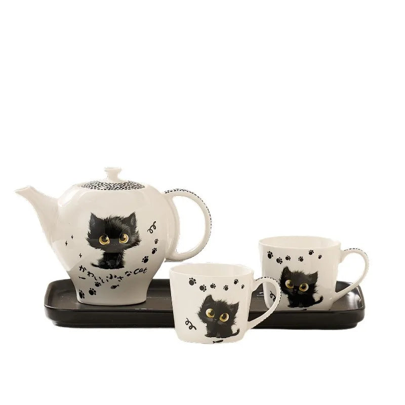 Cute and Cute Black Cat Ceramic Tea Set High Beauty Afternoon Tea Pot