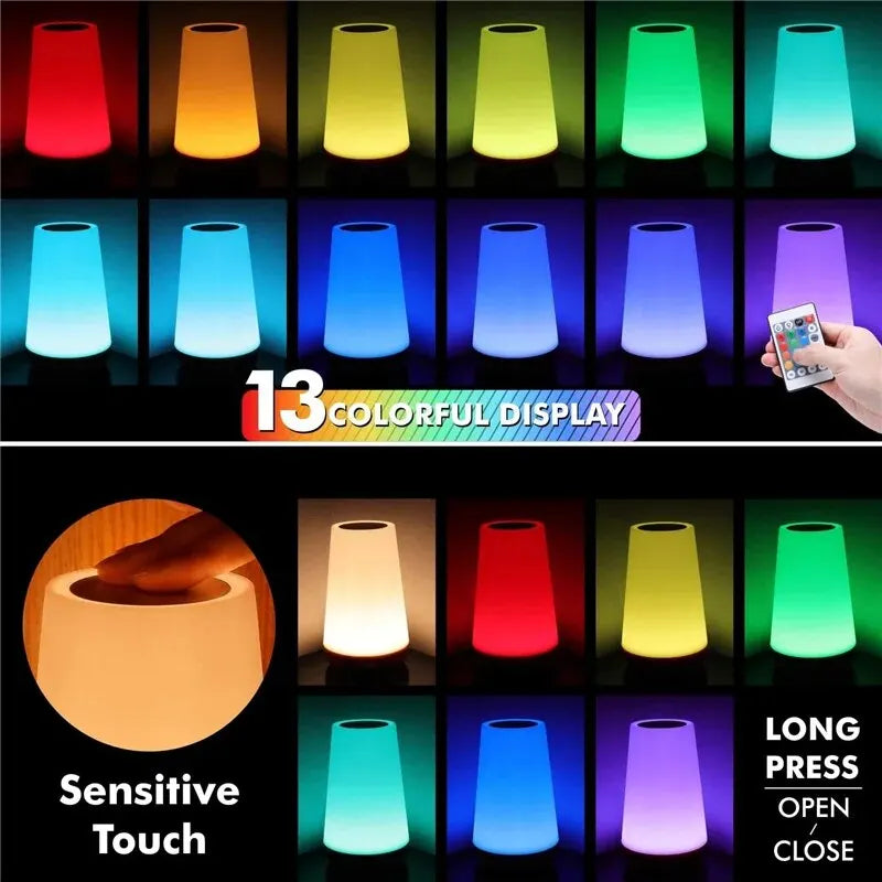 Lámpara de noche RGB recargable por USB con Control remoto, luz nocturna que cambia de 13 colores, regulable, portátil, para mesa y mesita de noche