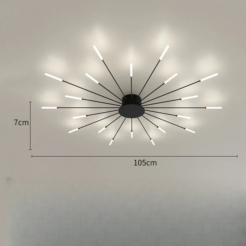Modern Vortex Firework LED Ceiling Light for Living Room & Bedroom, Dimmable, Energy-Saving, 15-30㎡, Black/Gold