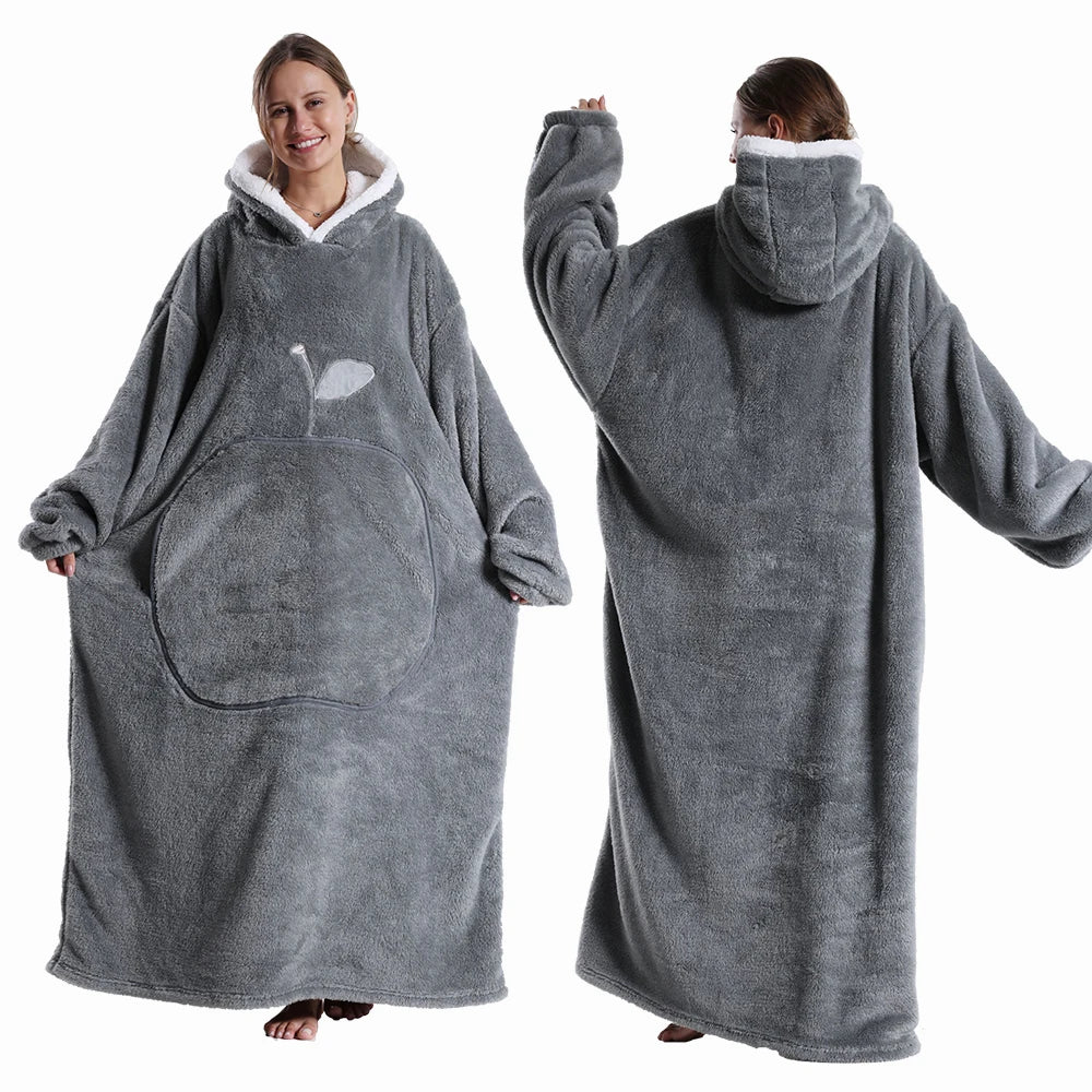 Extra lange tragbare Decken, Winter-Flanell-Kapuzendecke mit vollen Ärmeln, für Männer und Frauen, gemütliche, weiche Überwurf-TV-Decke für Erwachsene