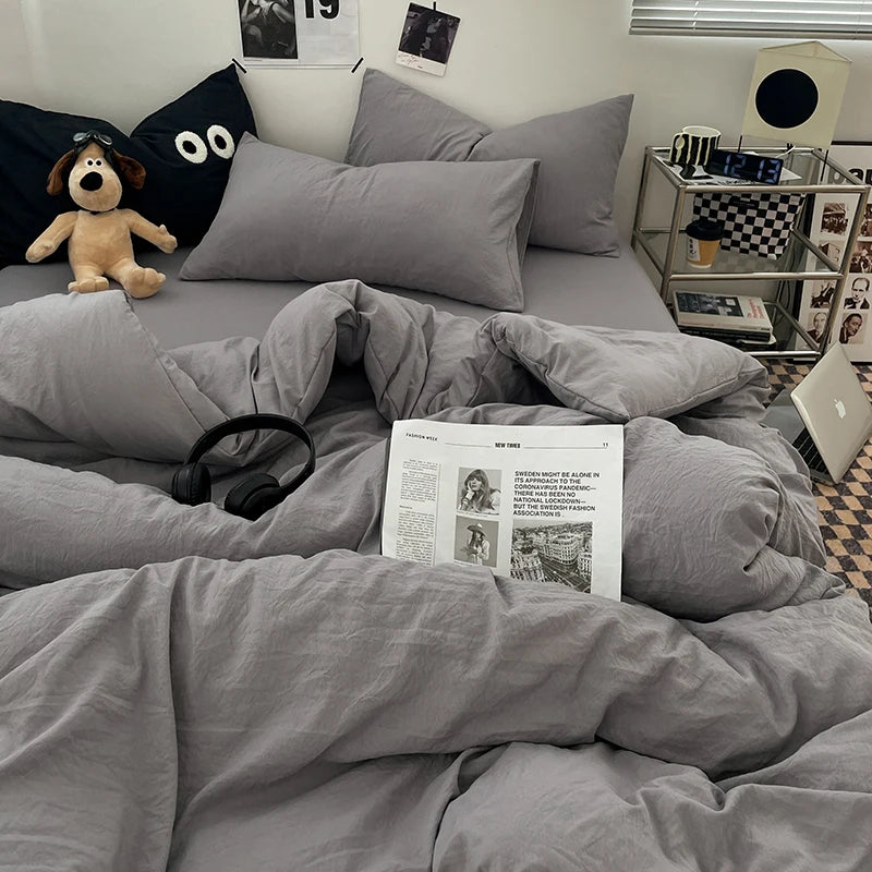 1pc Blue Duvet Cover 150x200 이불커버세트 Washed Cotton Quilt Cover Queen Size Bed Linen for Girls Boys Room (Pillowcase Need Order)
