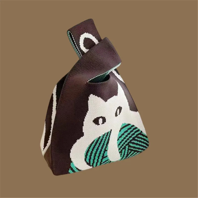 Women Handmade Knitted Small Handbag Casual Wrist Bag Versatile Shopper Mini Tote Bag Student Reusable Shoulder Bag Daily Use