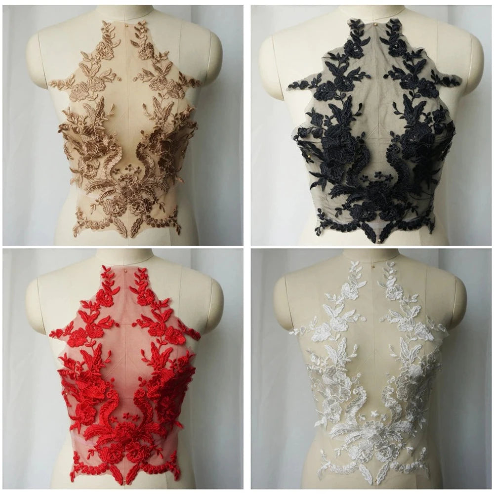 1pc Embroidered Lace Applique Sewing Flower Fabric Collar Patch for Wedding Party Gown Bridal Dress Clothes DIY Crafts