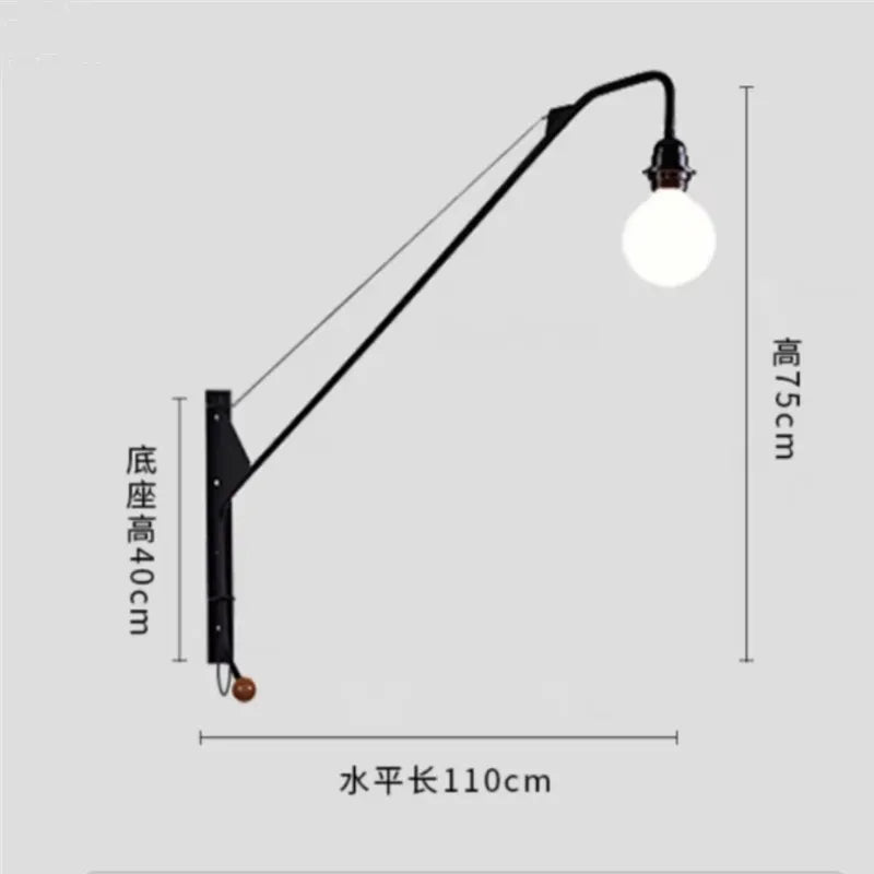 Potence Wall Lamp Loft American retro pipe light bedside Long arm swing lighting E27 artists decor kitchen wall decor light