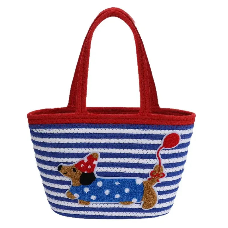 Bucket Bag Tote Woman Large Capacity Cotton Rope Woven Dog Basket Bags Woven Shoulder and Handbags Trendy Color Versatile Ladies