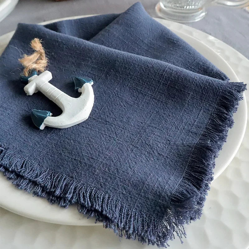 1Pc 45x45cm Solid Color Square Tassel Plain Cloth Cotton Linen Home Kitchen Table Dinner Western Napkin