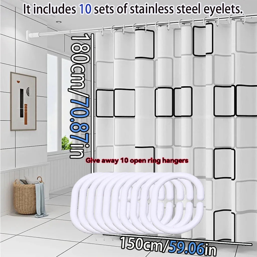Simple style black and white large square bathroom shower curtain light opaque bathing more comfortable dry and wet separation