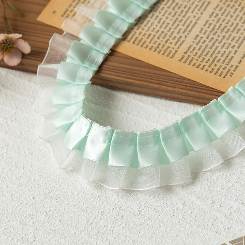 2meters High Quality 2024 Pleated Lace Ribbon Trimming For Party Dress Decorative Clothing Diy Crafts Supplies Needlework Fabric