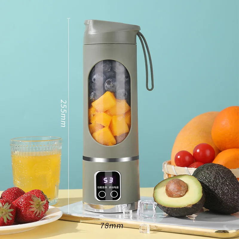 Tragbarer Obst-Entsafter mit 10 Klingen, 450 ml Fassungsvermögen, 3 Gänge, wiederaufladbarer USB-Mixer, Eiszerkleinerer für Shakes und Smoothies, Entsafter-Becher