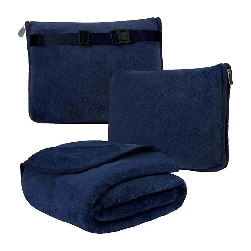 Coral Fleece Airplane Blankets Soft Warm Fluffy Multi Functional Portable Cuddle Cution Pillow 2 in 1 Travel Blankets