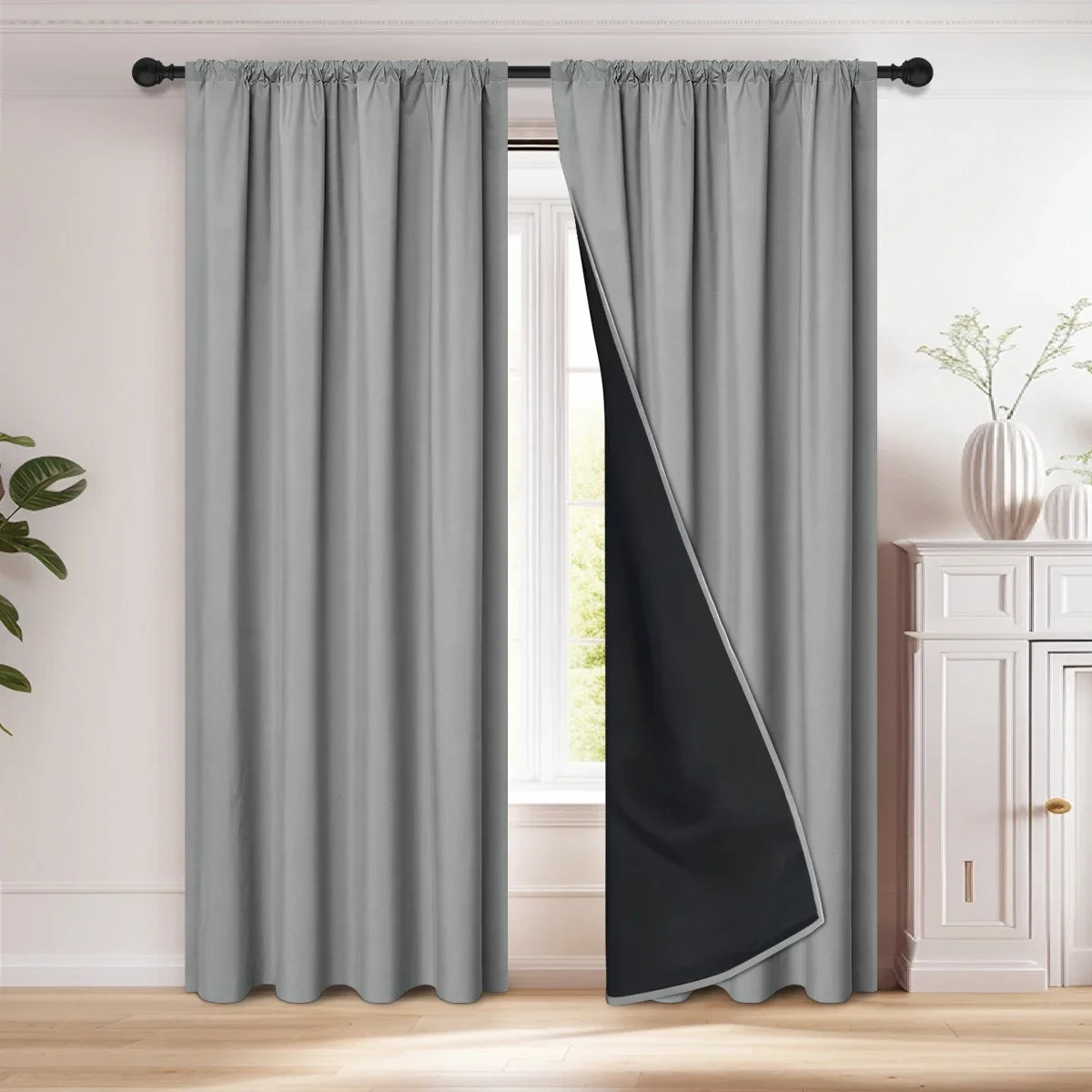 1 Stück 100 % Verdunkelungsvorhang mit Stangentasche, Vorhänge für Wohnzimmer, Schlafzimmer, Küche, Fenstervorhang, Vorhänge im Wohnzimmer