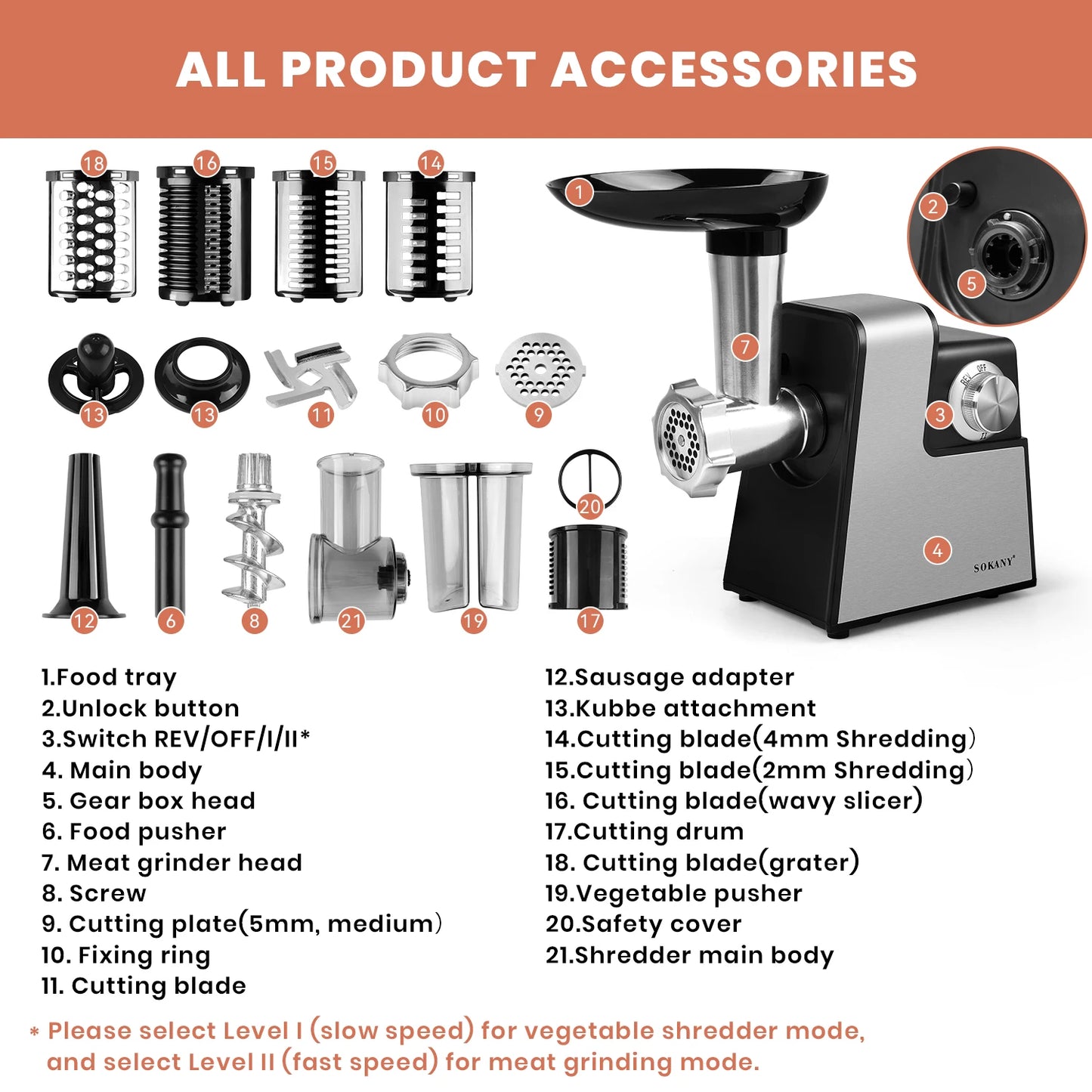 1000W 220V Electric Vegetable Cutter & Meat Grinder Mult-function Electric Slicer Shredder Meat Mincer Sausage Maker & Kibbe Kit