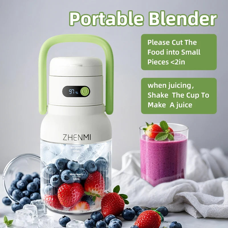 Bærbar juicer, 33 oz. Fartøj, USB-C genopladelig, let at rengøre, velegnet til juice af frugter og grøntsag,