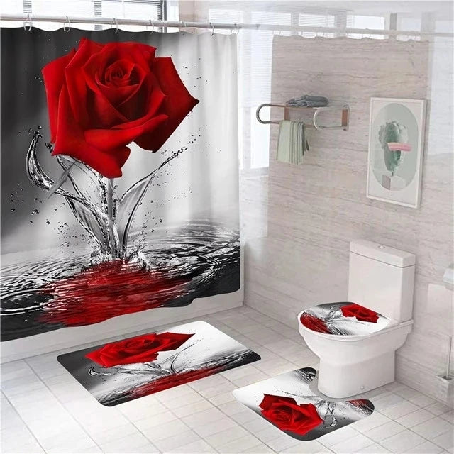 3D Digital Printing Flowers Shower Curtain Waterproof Polyester Bathroom Curtains Colorful Shower Curtain Set Bath Mats Rugs