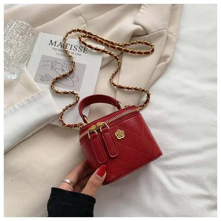 Small Shoulder Bucket Bag For Women Classic Mini Clutches Female Small Square Box Crossbody Metal Chain Handbag