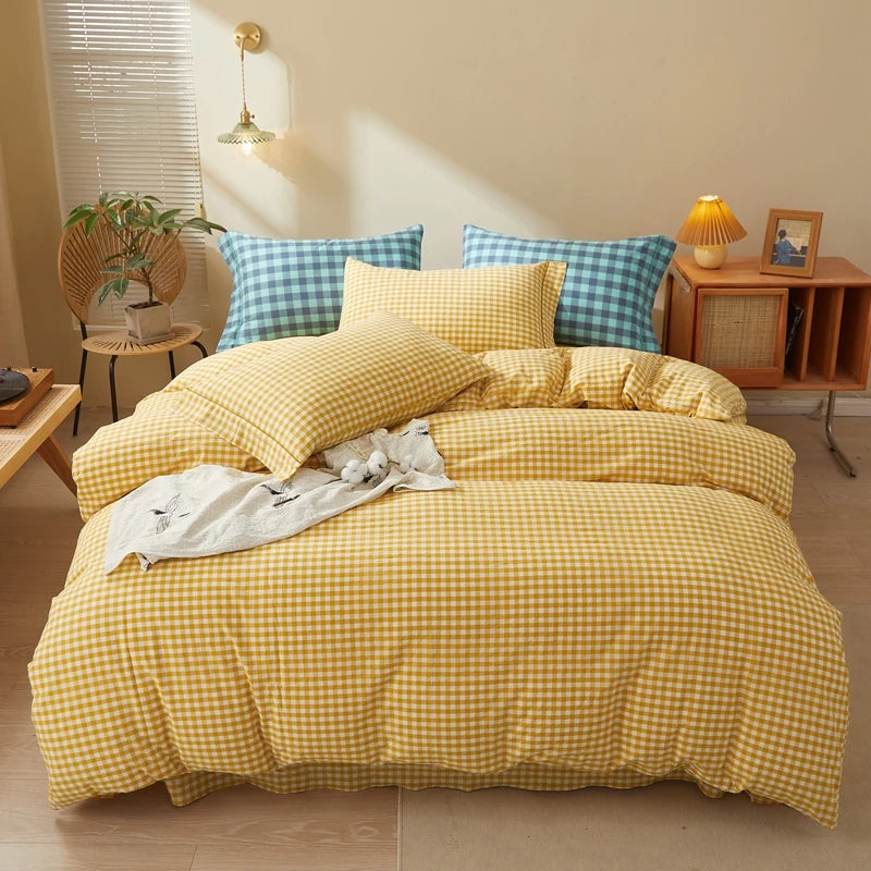 Pure Cotton Japanese Style Duvet Cover With Plaid Print King Four Seasons Universal Bedding Cover Comfortable and Skin-friendly