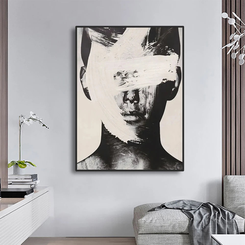 100% Handmade Black White Portrait Oil Paintings Nodic Abstract Figure Canvas Painting Artworks for Living Room Home Wall Decor