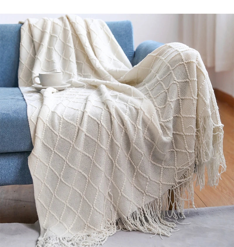 Weiße Boho-Überwurfdecken, strukturierte große Strickdecken, klobige Vintage-Luxus-Überwurf-Tagesdecke, Überwurf, Manta Para Sofá