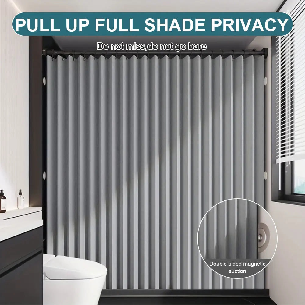 Foldable Magnetic Shower Curtain Waterproof Bath Curtain with 14 Hooks Bathroom Curtain Modern for Bathroom