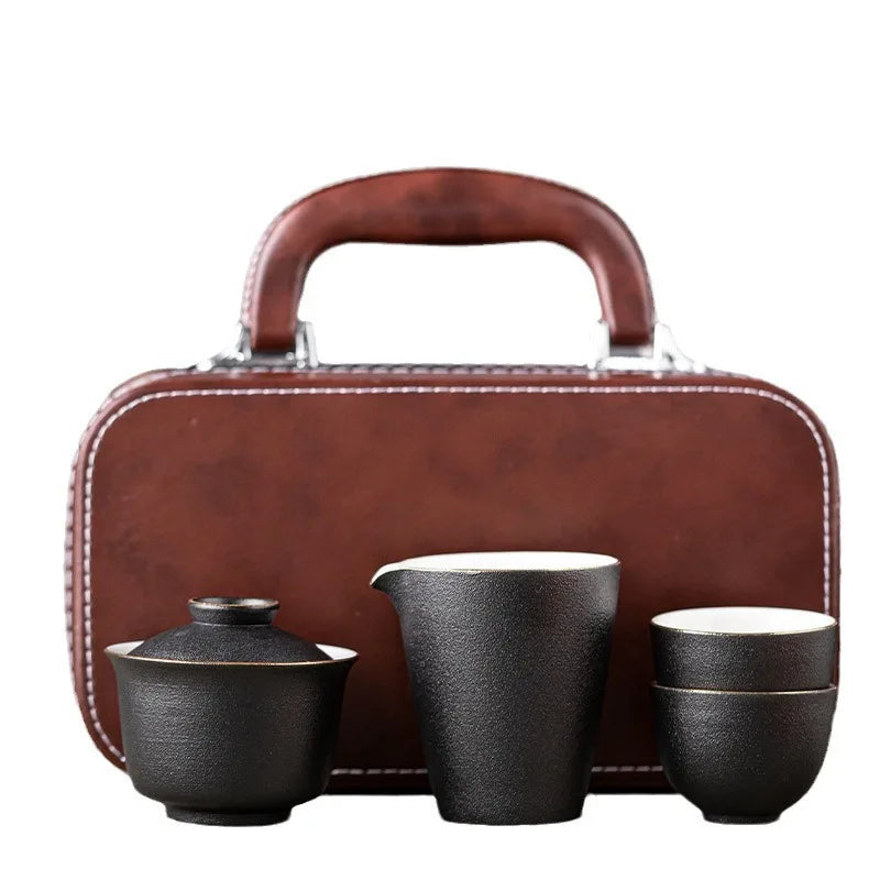 Light Luxury Portable Ceramic Tea Set Creative Office Kung Fu Tea Set Chinese Outdoor Travel Quick Tea Cup Set Friend Gift