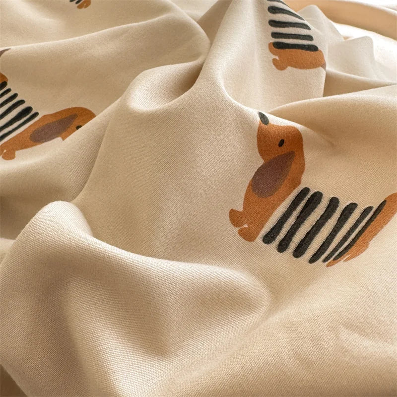 Cute Dog Printed Duvet Covet Set Brown Color Comforter Cover with Pillowcase for Kids Single/Queen/King housse de couette Full