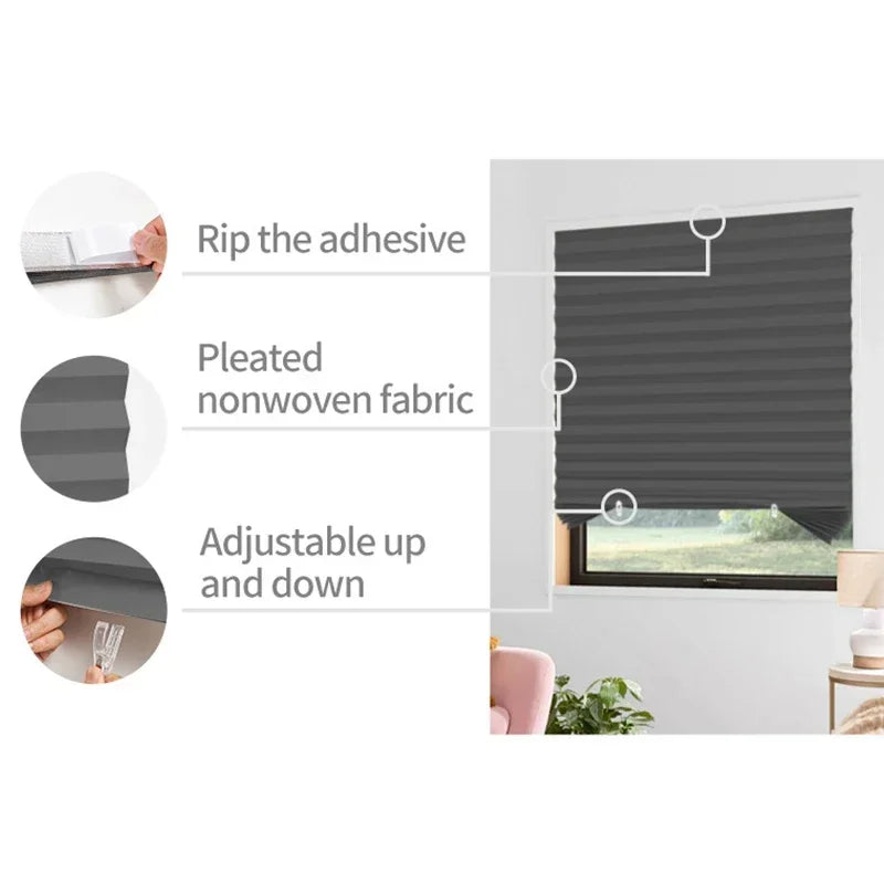 5 Size Self-adhesive Pleated Blinds Bathroom Balcony Shades Half Blackout Windows Curtains for Bedroom Living Room Balcony