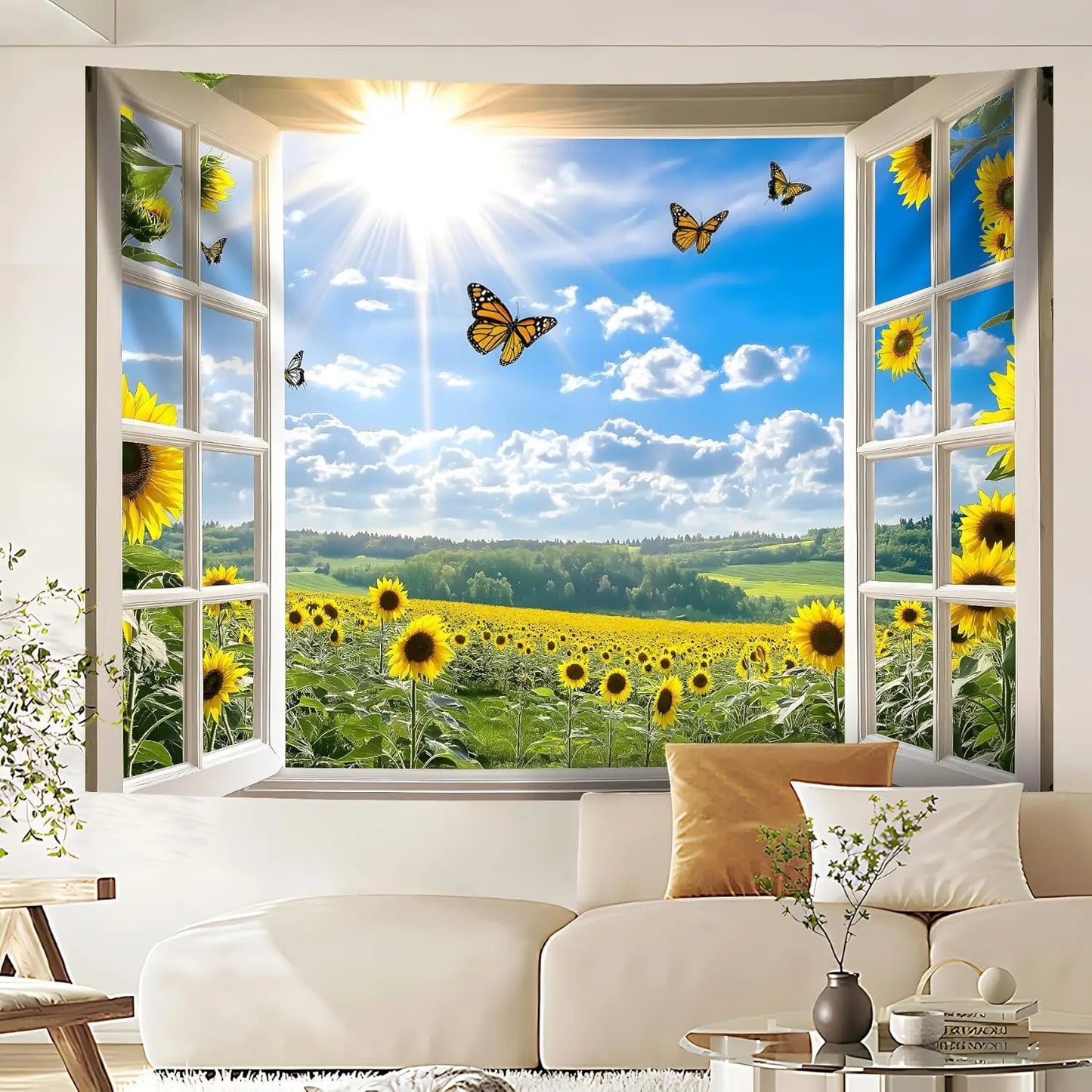 Window Tapestry, Outdoor Forest Tapestry Wall Hanging Natural Landscape Wall Mural for Bedroom Living Room Wall Art Home Decor