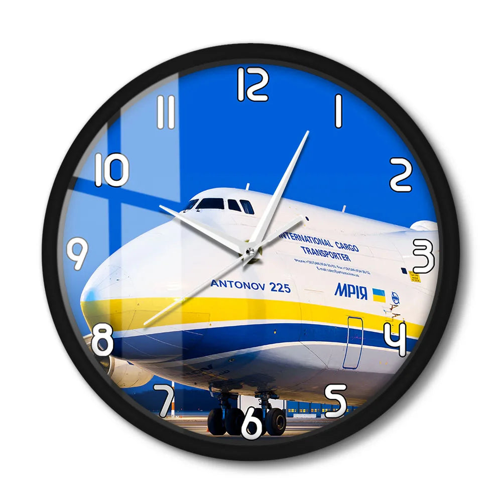 World Largest Plane Antonov An-225 Mriya Wall Clock Ukraine Strategic Airlift Cargo Aircraft Modern Design Silent Printed Clock