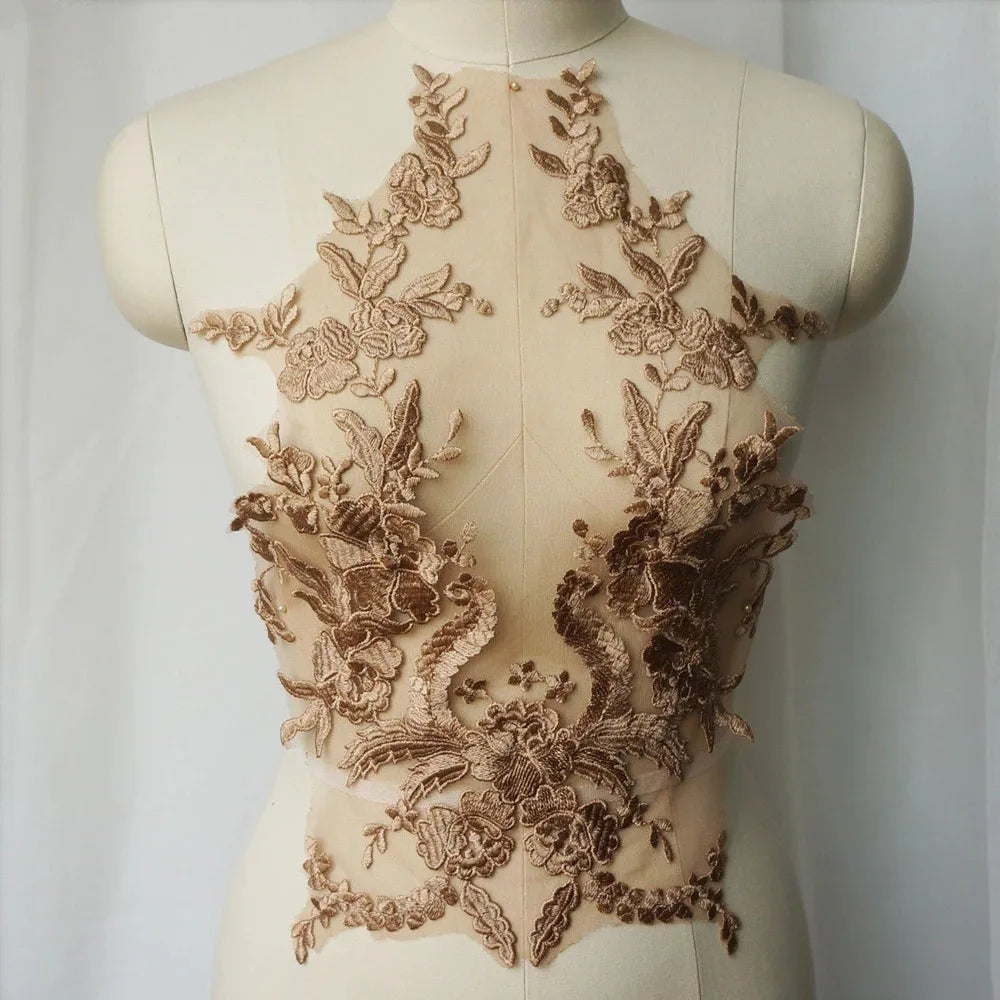 1pc Embroidered Lace Applique Sewing Flower Fabric Collar Patch for Wedding Party Gown Bridal Dress Clothes DIY Crafts